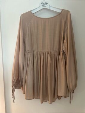 Mable Taupe Mini Dress with Balloon Sleeves Tie Back